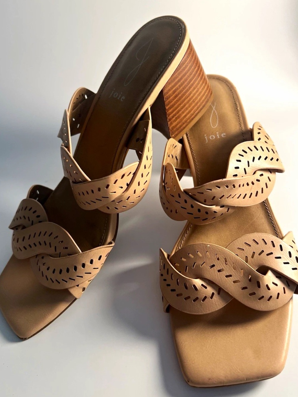 Joie Nude/Tan Leather Cutout Strappy Block Heel Sandals Size 10